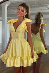 Sparkly White A Line Ruffled Short Beaded Homecoming Dress with Bows