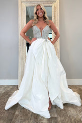 White sweetheart beaded ball gown prom dress