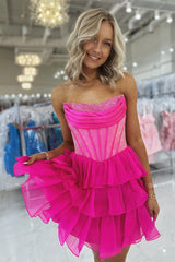 Sparkly Yellow A Line Strapless Beaded Short Corset Homecoming Dress with Ruffles