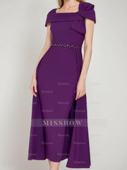 Square Neck Formal Mother of the Bride & Groom Sheath/Column Dresses with Bow and Belt