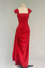 Square Neck Sleeveless Long Mermaid Formal Dress With Pleated