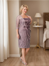 Square Neck Tea-Length Sheath/Column Dresses for the Mother of the Bride