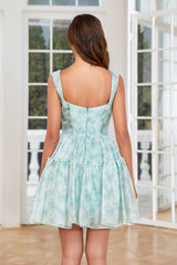 Mint square ruffled A-line homecoming dress