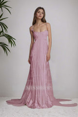 Stain Spaghetti Strap Sleeveless Long Formal Dress With Appliques
