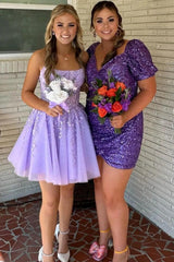 Strapless All-Over Lace Applique Structured Boned Corset Flared Tulle A-Line Short Homecoming Dress