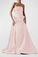 Strapless Backless Sleeveless Long A Line Formal Dress With Pleated