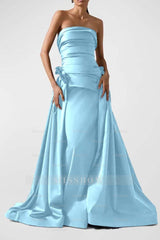 Strapless Backless Sleeveless Long A Line Formal Dress With Pleated