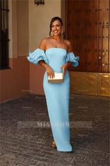 Strapless Bubble Sleeves Mermaid Long Formal Dress With Pleated