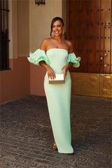 Strapless Bubble Sleeves Mermaid Long Formal Dress With Pleated