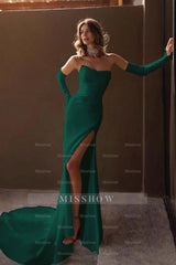 Strapless Detachable Sleeves Mermaid Long Formal Dress With Split