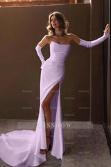 Strapless Detachable Sleeves Mermaid Long Formal Dress With Split
