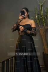 Strapless Long Sleeves Long Formal Dress With Pleated Appliques