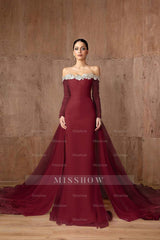 Strapless Long Sleeves Mermaid Long Formal Dress With Appliques