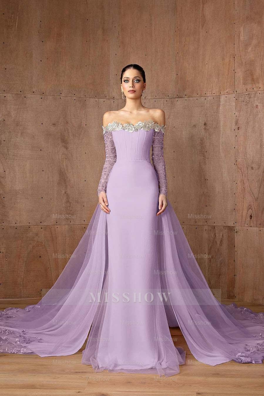 Strapless Long Sleeves Mermaid Long Formal Dress With Appliques