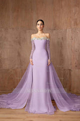 Strapless Long Sleeves Mermaid Long Formal Dress With Appliques