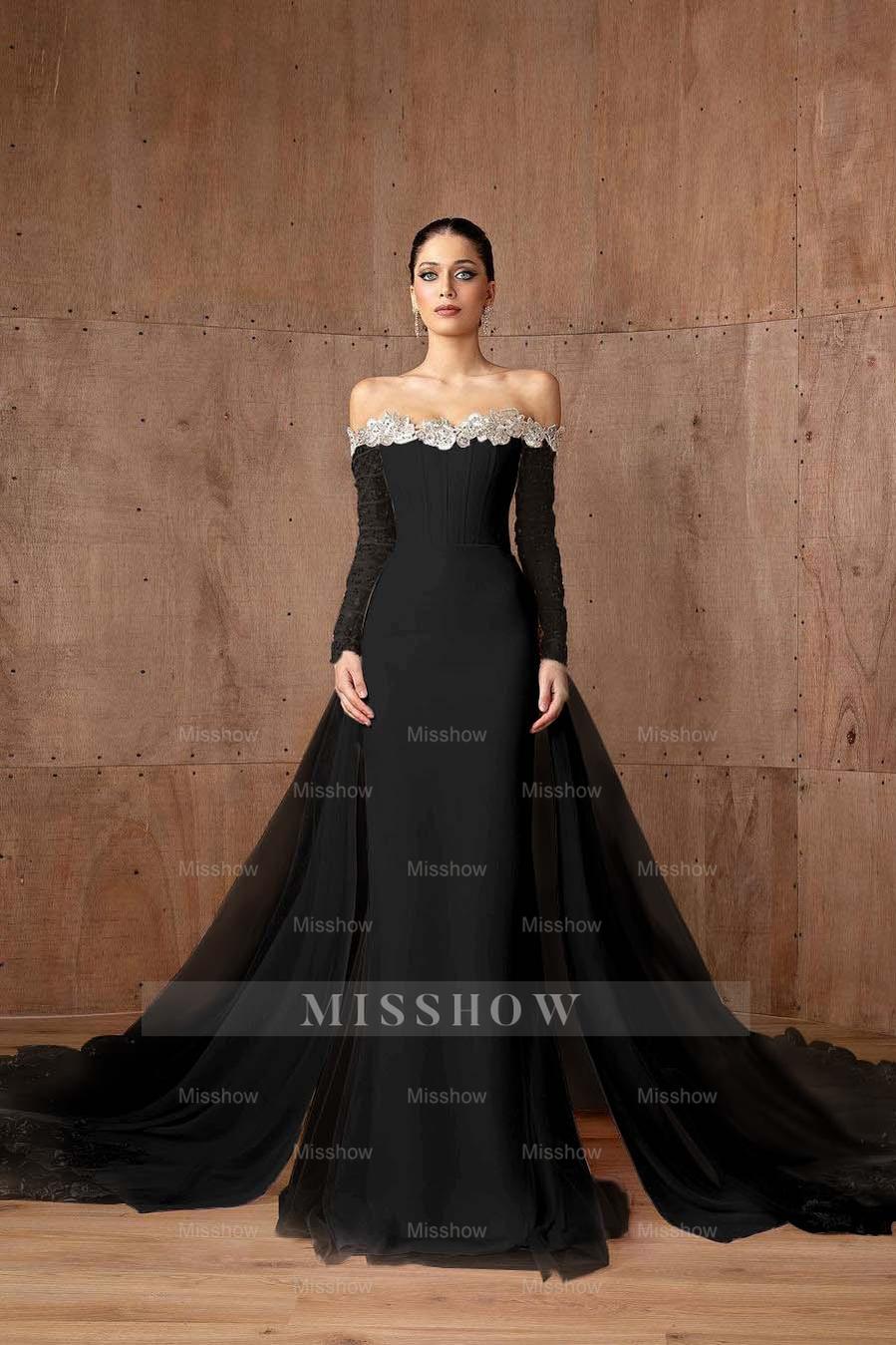 Strapless Long Sleeves Mermaid Long Formal Dress With Appliques