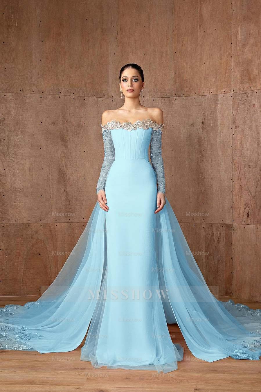 Strapless Long Sleeves Mermaid Long Formal Dress With Appliques