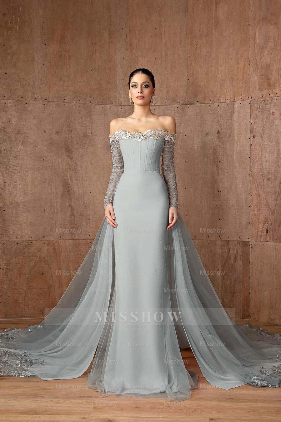 Strapless Long Sleeves Mermaid Long Formal Dress With Appliques