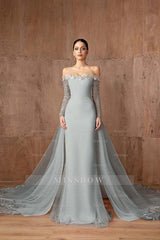 Strapless Long Sleeves Mermaid Long Formal Dress With Appliques