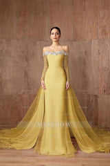 Strapless Long Sleeves Mermaid Long Formal Dress With Appliques