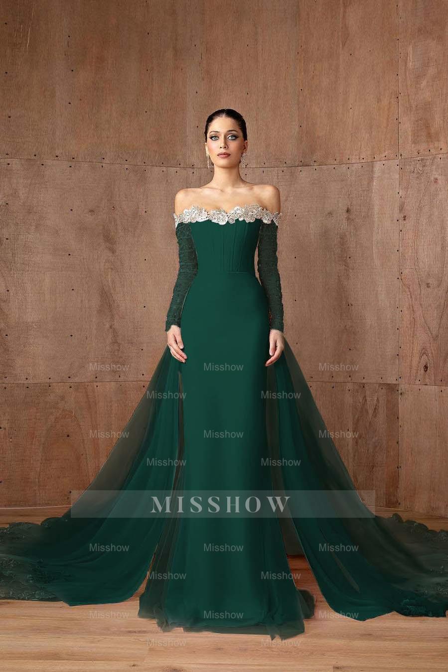 Strapless Long Sleeves Mermaid Long Formal Dress With Appliques