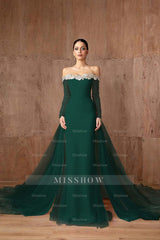 Strapless Long Sleeves Mermaid Long Formal Dress With Appliques