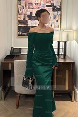 Strapless Long Sleeves Mermaid Long Formal Dress With Pleated