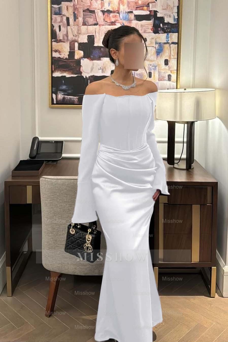 Strapless Long Sleeves Mermaid Long Formal Dress With Pleated