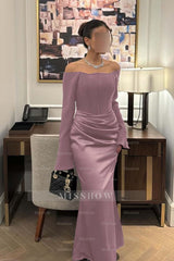 Strapless Long Sleeves Mermaid Long Formal Dress With Pleated