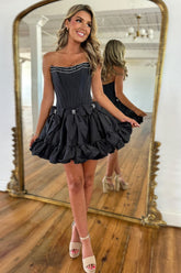 Black strapless rhinestone A-line homecoming dress