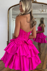 Hot pink strapless sequin A-line homecoming dress