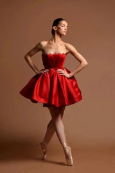 Strapless Sleeveless Beaded Satin Fit and Flare A-line Princess Mini Party Dress
