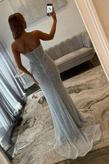 Strapless Sleeveless Beading Corset Mermaid Prom Dress Side Slit Floor Length