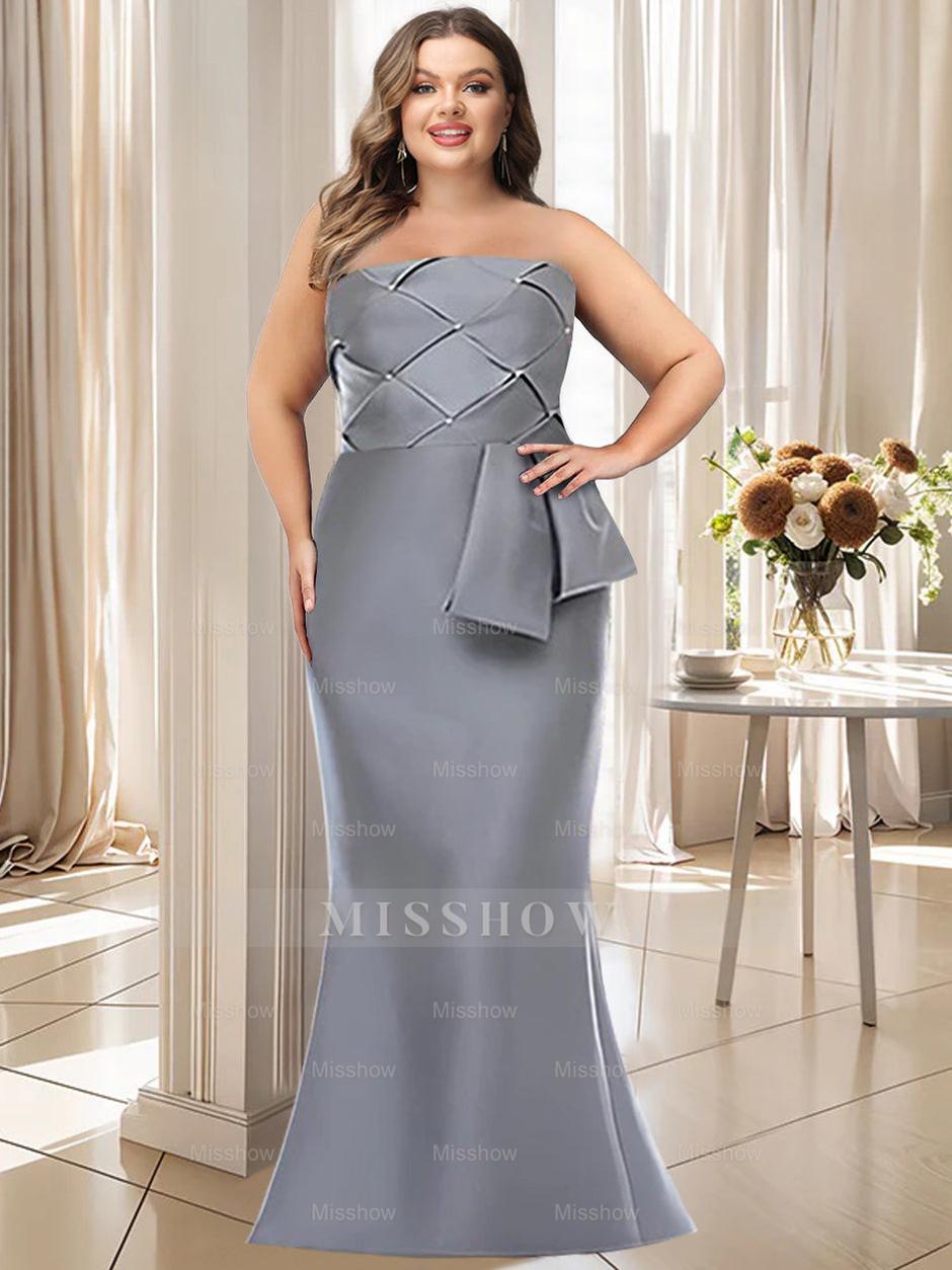 Strapless Sleeveless Floor-Length Mother of the Bride Trumpet/Mermaid Dress with Bowknot