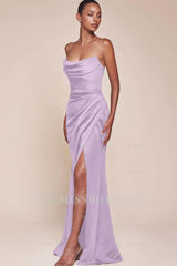 Strapless Sleeveless High Split Long Formal Dress With Pleated