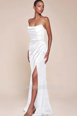Strapless Sleeveless High Split Long Formal Dress With Pleated