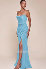 Strapless Sleeveless High Split Long Formal Dress With Pleated