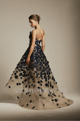 Strapless Sleeveless Long A Line Formal Dress With Pleated Appliques