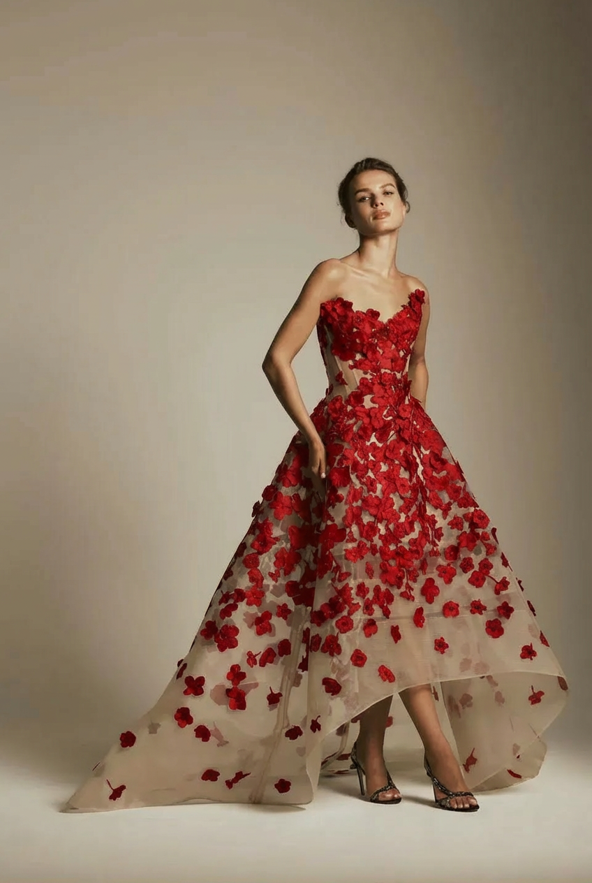 Strapless Sleeveless Long A Line Formal Dress With Pleated Appliques