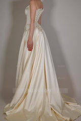 Strapless Sleeveless Long A Line Formal Dress With Pleated Beading