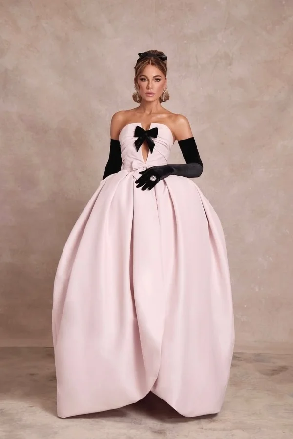 Strapless Sleeveless Long Ball Gown Formal Dress With Long Gloves