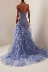 Strapless Sleeveless Long High Split Formal Dress With Pleated