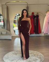 Strapless Sleeveless Long High Split Formal Dress With Pleated