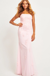 Strapless Sleeveless Long Mermaid Formal Dress With Appliques