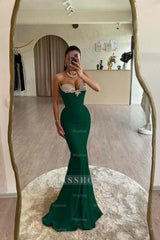 Strapless Sleeveless Long Mermaid Formal Dress With Beading Pleated