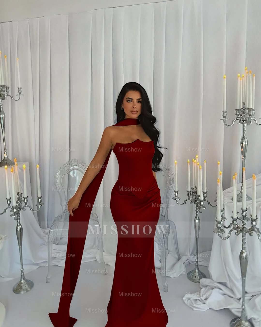 Strapless Sleeveless Long Mermaid Formal Dress With Beading Pleated