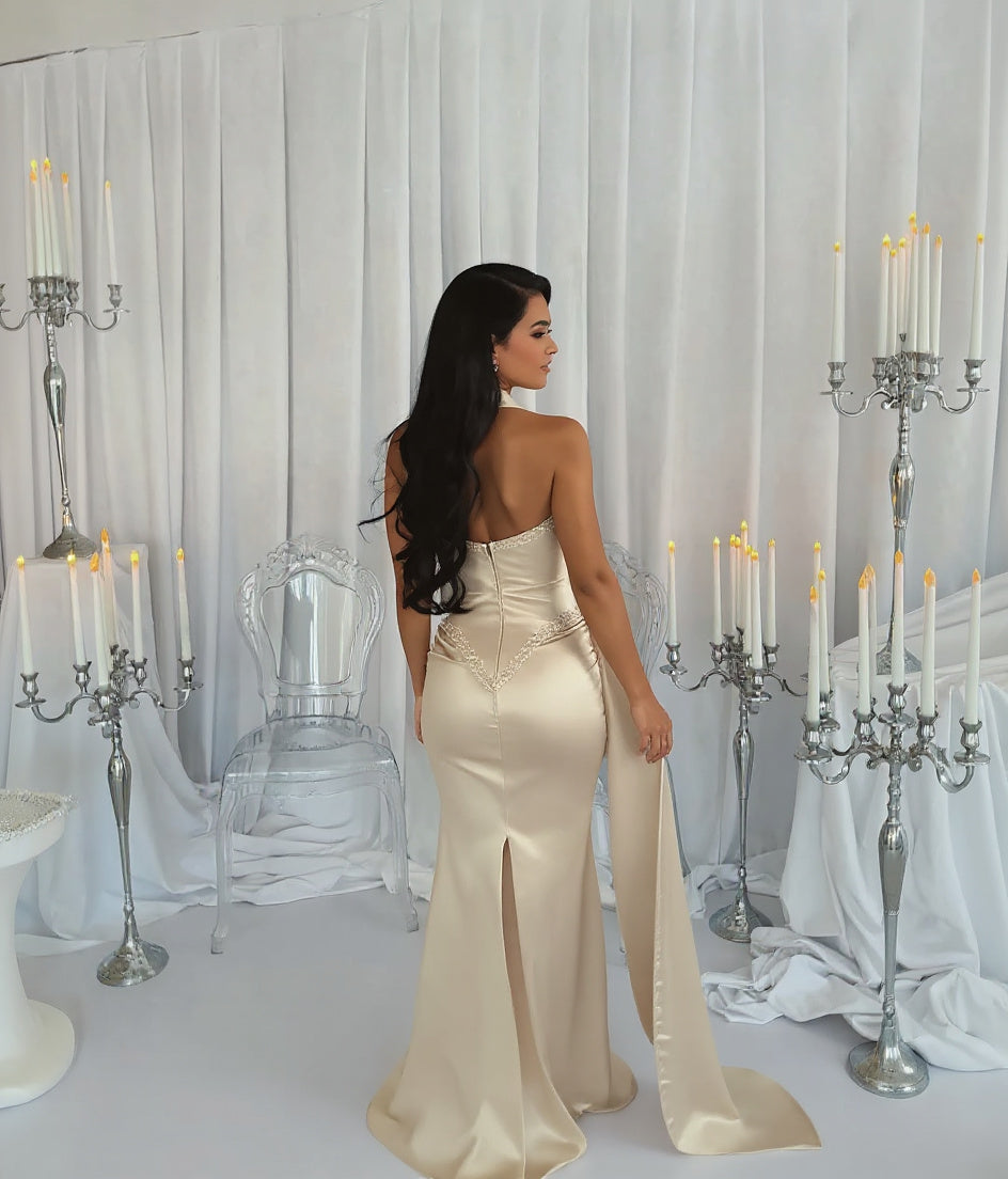 Strapless Sleeveless Long Mermaid Formal Dress With Beading Pleated