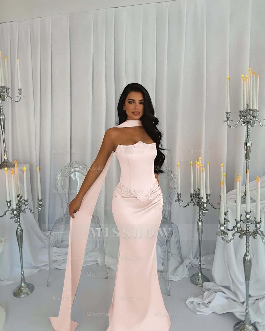 Strapless Sleeveless Long Mermaid Formal Dress With Beading Pleated