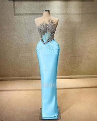 Strapless Sleeveless Long Mermaid Formal Dress With Beading Pleated