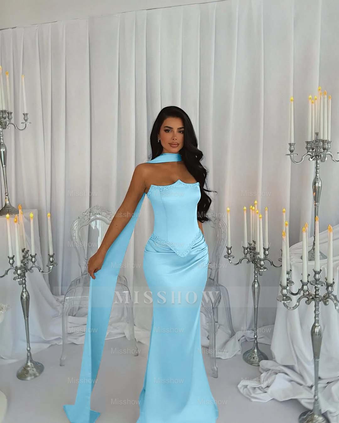 Strapless Sleeveless Long Mermaid Formal Dress With Beading Pleated